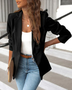 Women's Ruched Sleeve Tailored Fit Single Button