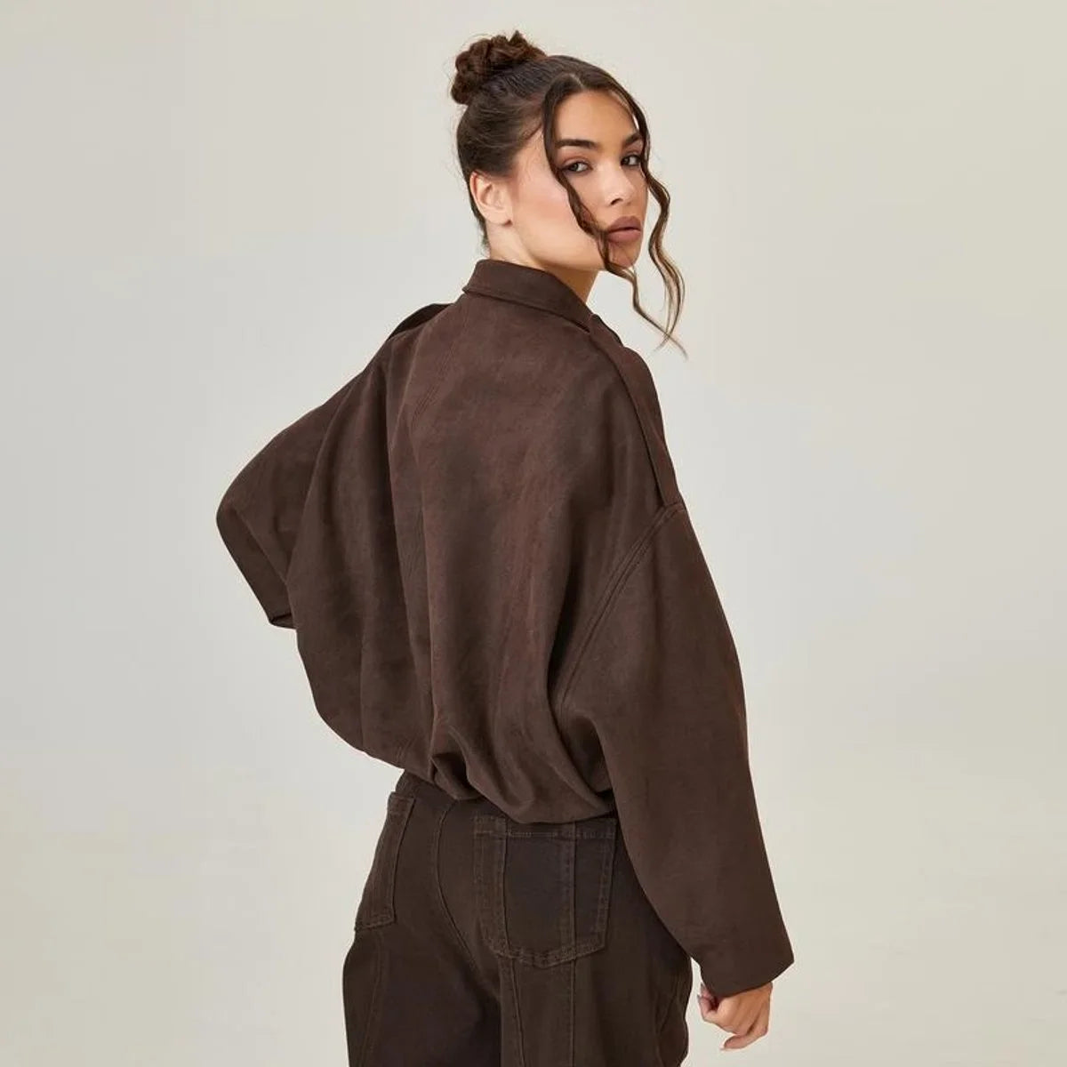 Women's Oversized Faux Suede Zip Front