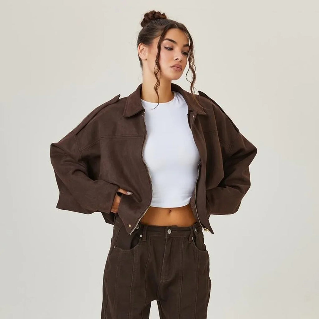 Women's Oversized Faux Suede Zip Front