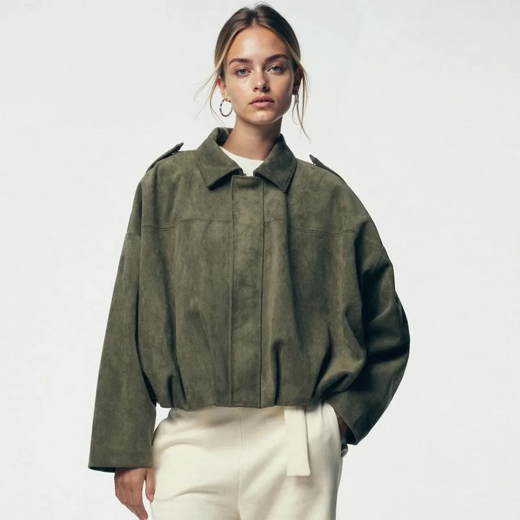 Women's Oversized Faux Suede Zip Front