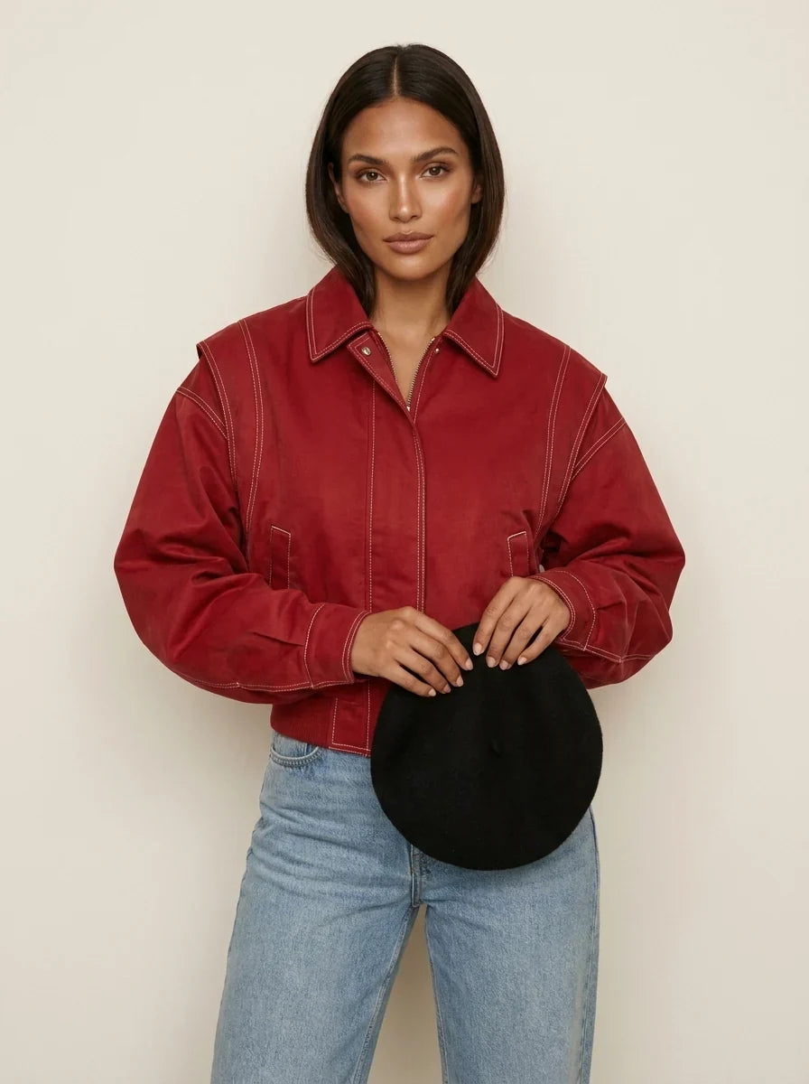 Women's Starter Jacket Contrast Stitch Oversized