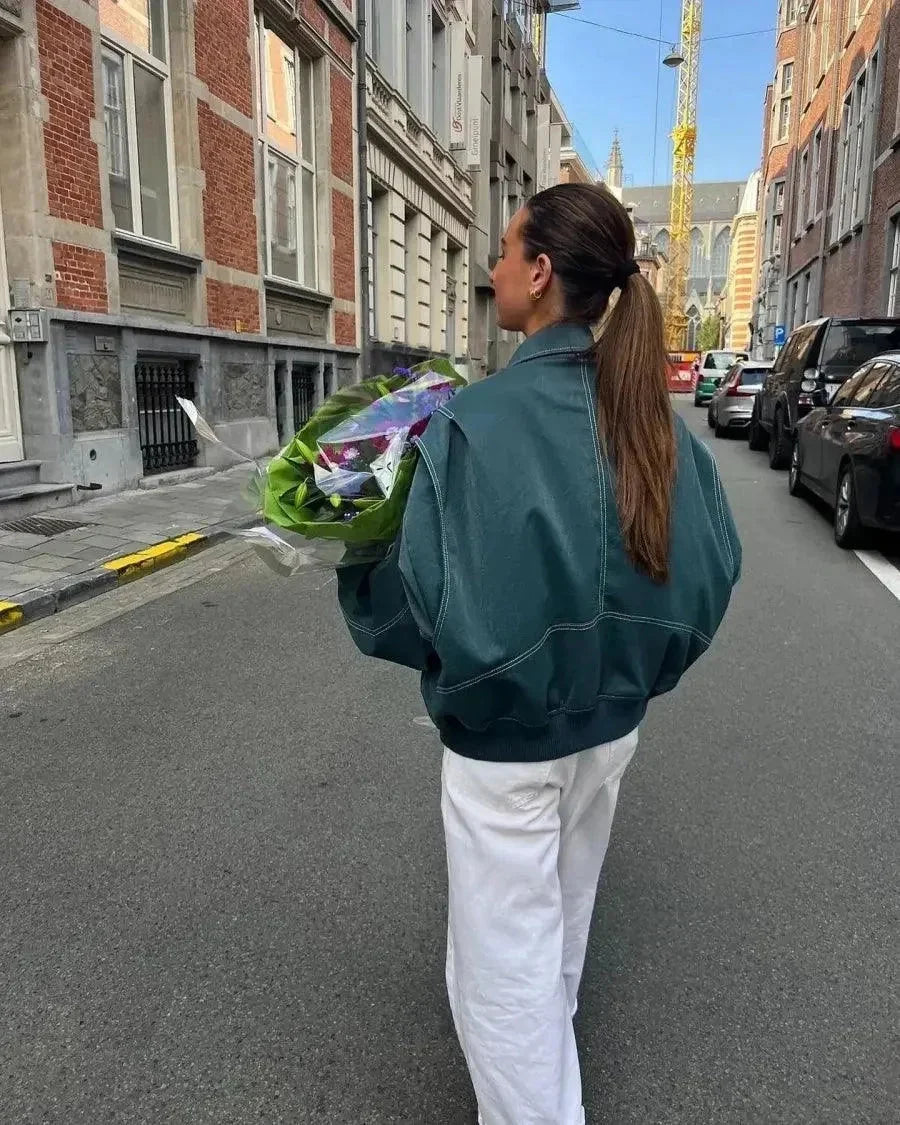 Women's Starter Jacket Contrast Stitch Oversized
