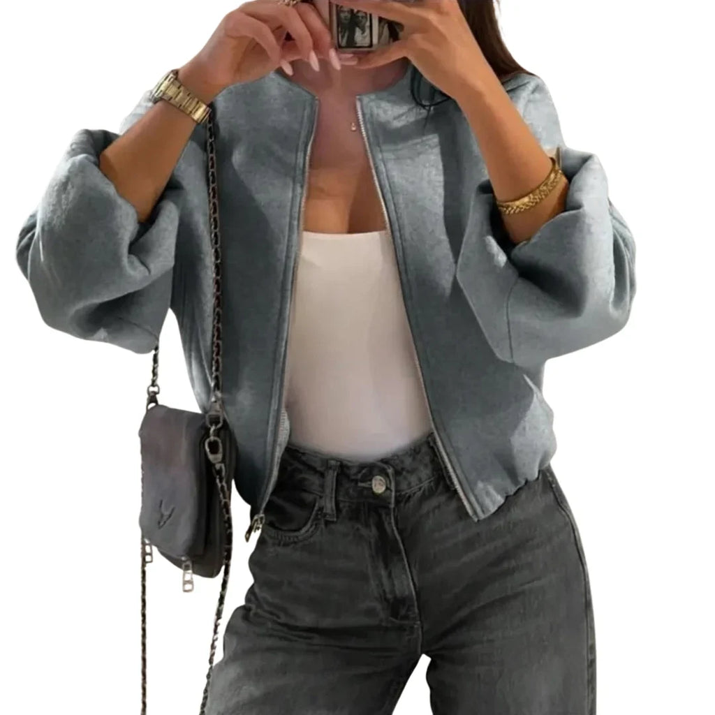 Women's Zip Front Balloon Sleeve