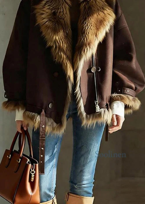 Women's Faux Fur Collar Buckle Detail