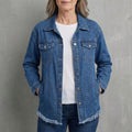 Women's Frayed Hem Button Front Long Sleeve
