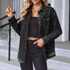 Women's Frayed Hem Button Front Long Sleeve