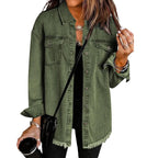 Women's Frayed Hem Button Front Long Sleeve