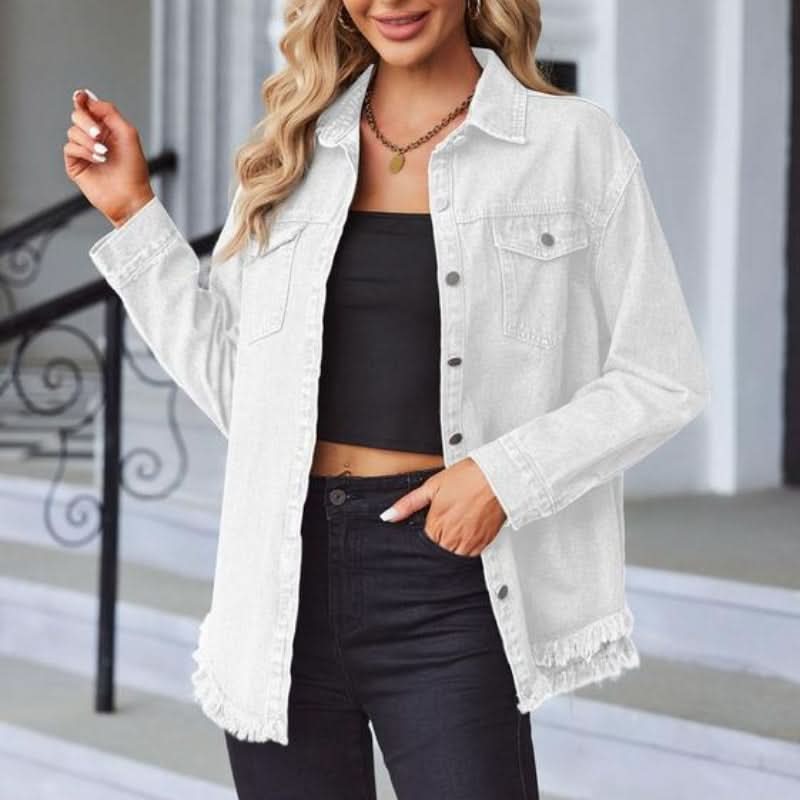 Women's Frayed Hem Button Front Long Sleeve