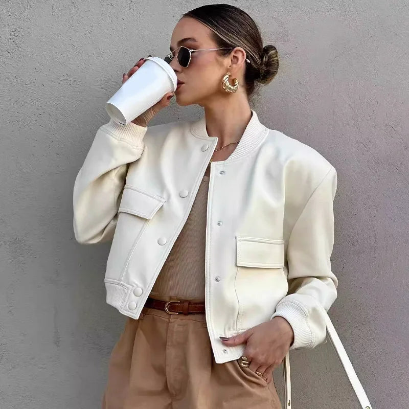 Women's Cropped Snap Button Flap Pocket