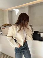 Women's Cropped Snap Button Flap Pocket