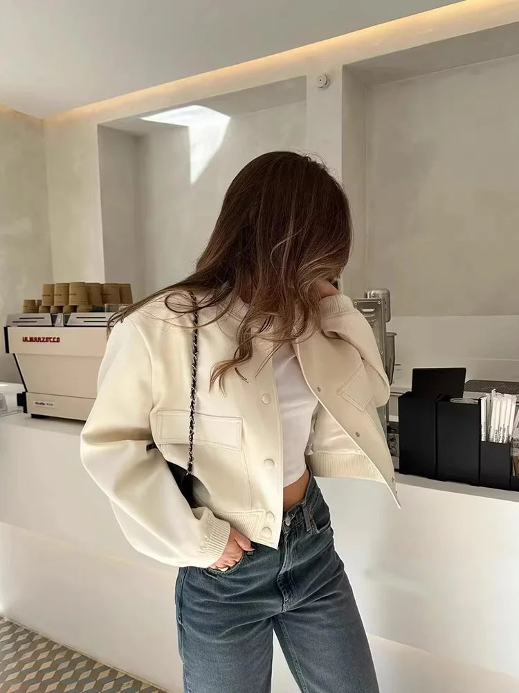 Women's Cropped Snap Button Flap Pocket