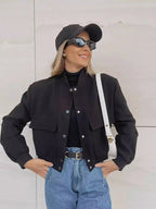Women's Cropped Snap Button Flap Pocket