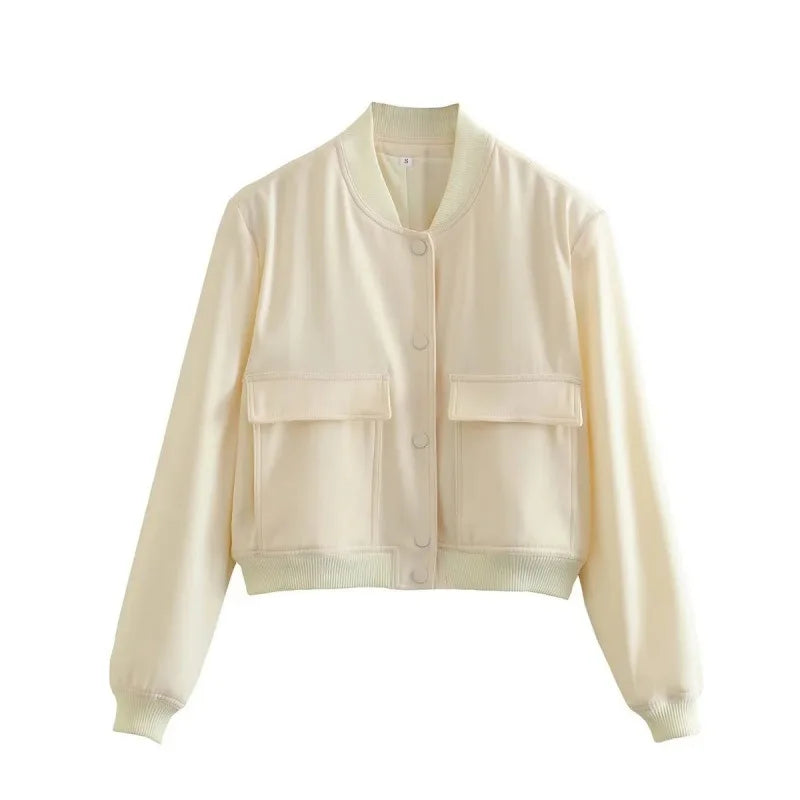 Women's Cropped Snap Button Flap Pocket