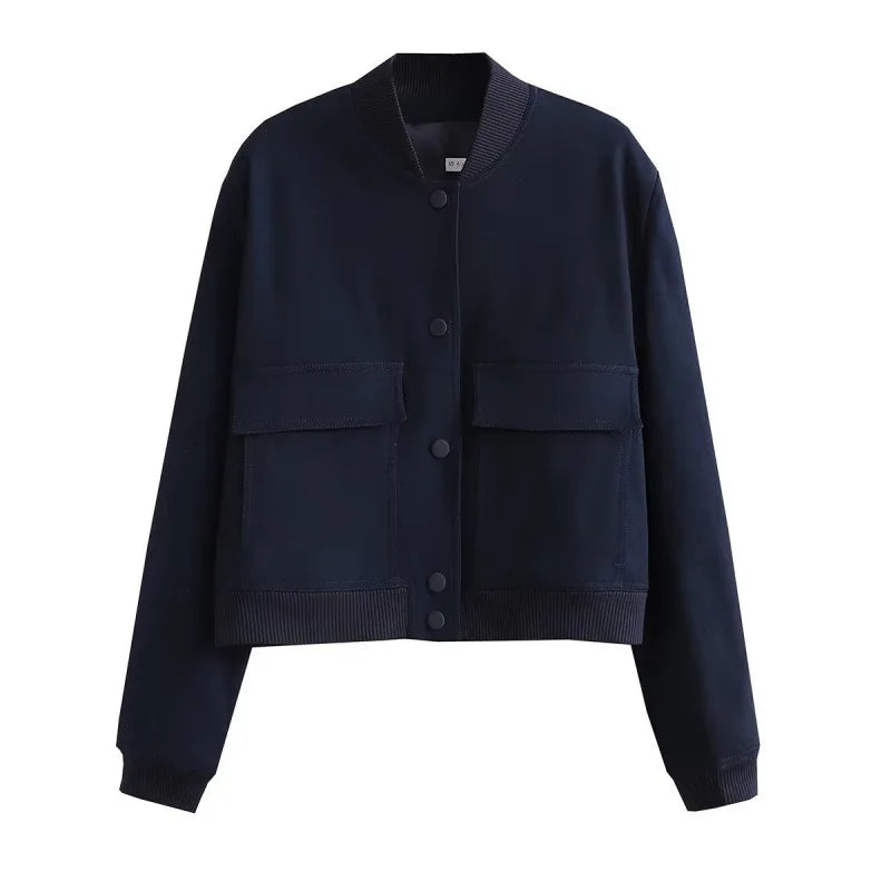 Women's Cropped Snap Button Flap Pocket
