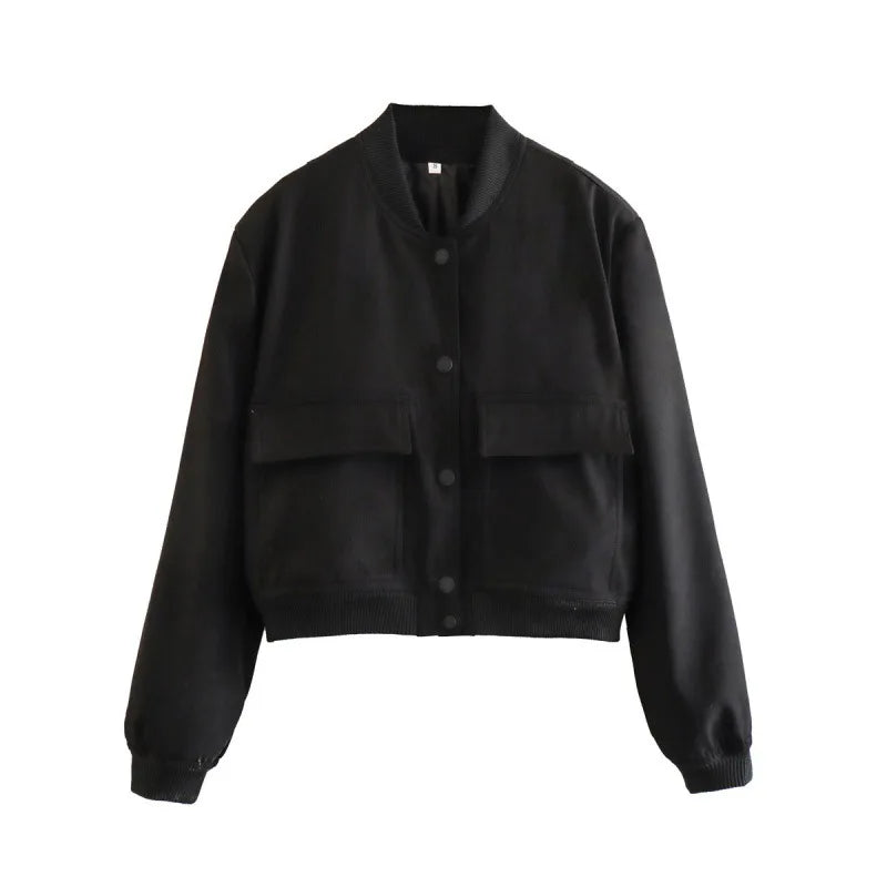 Women's Cropped Snap Button Flap Pocket
