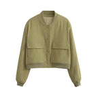 Women's Cropped Snap Button Flap Pocket