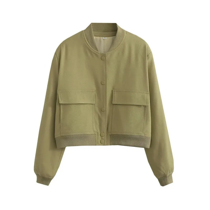 Women's Cropped Snap Button Flap Pocket