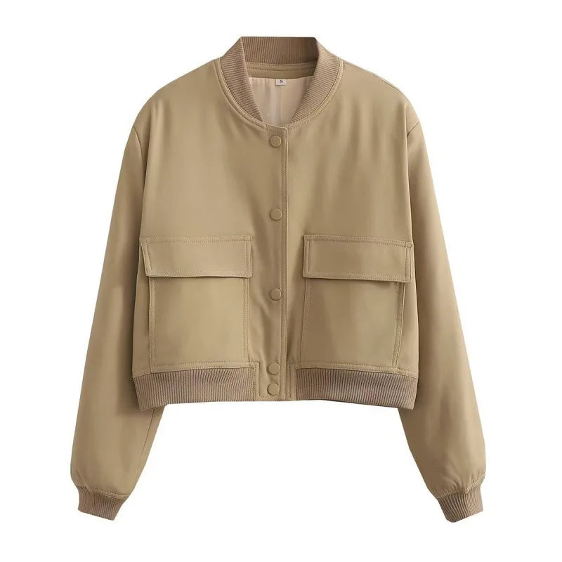 Women's Cropped Snap Button Flap Pocket