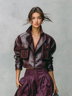 Women's Cropped Double Pocket Lapel Collar