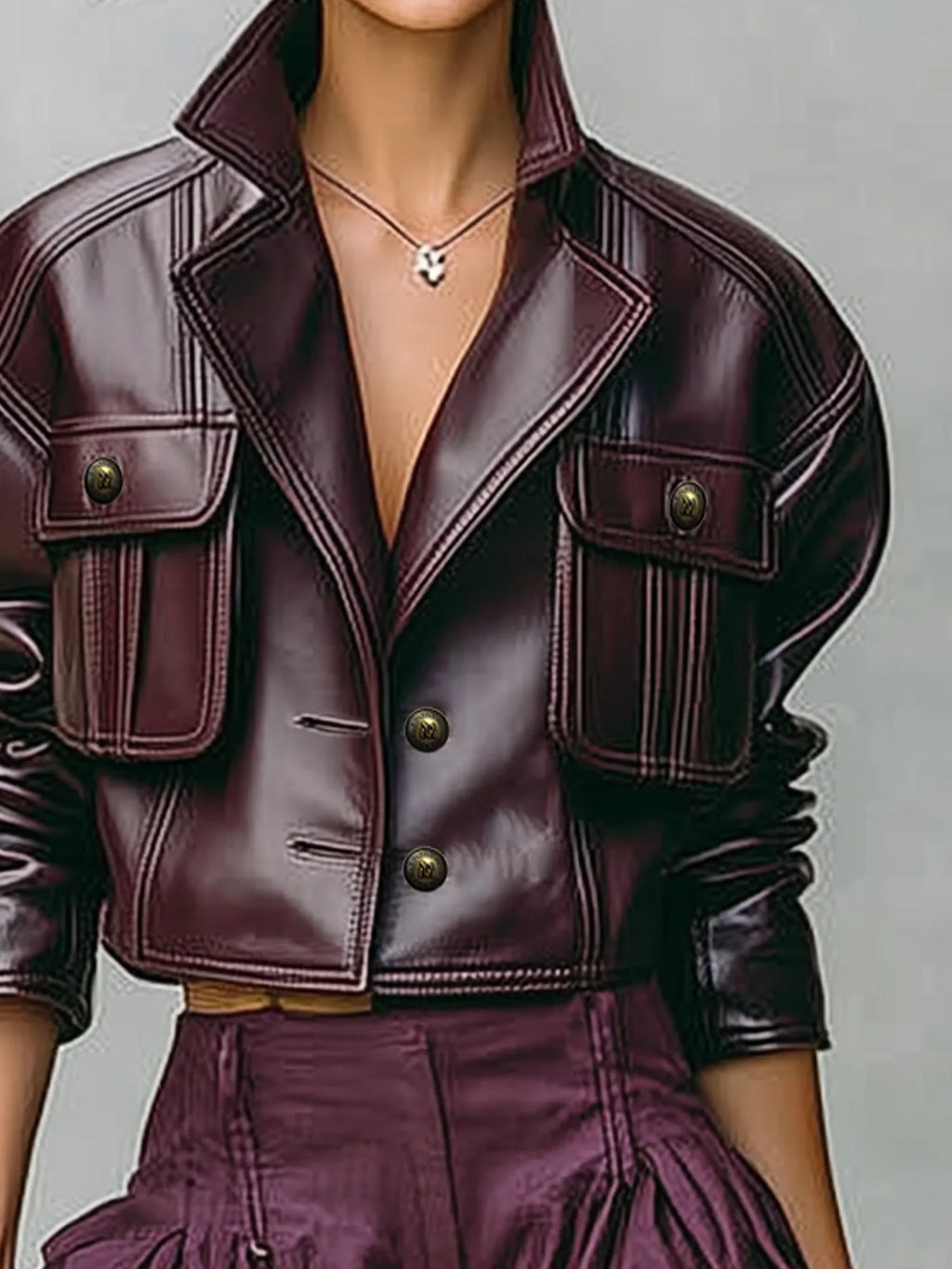 Women's Cropped Double Pocket Lapel Collar