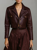 Women's Cropped Long Sleeve Button Front