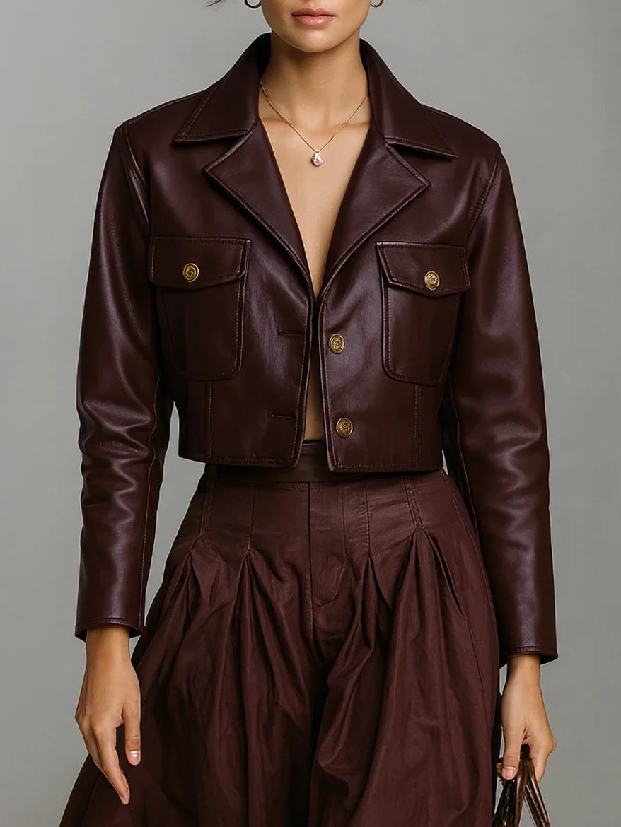 Women's Cropped Long Sleeve Button Front