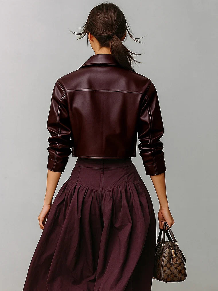 Women's Cropped Long Sleeve Button Front