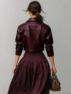 Women's Cropped Long Sleeve Button Front