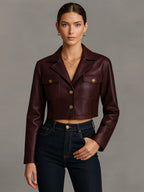 Women's Cropped Long Sleeve Button Front