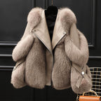 Women's Oversized Fur Collar Lapel Zip Front
