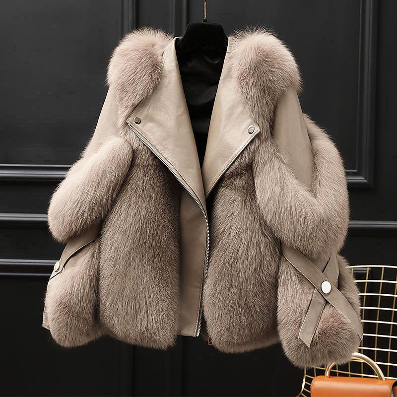 Women's Oversized Fur Collar Lapel Zip Front