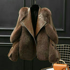 Women's Oversized Fur Collar Lapel Zip Front