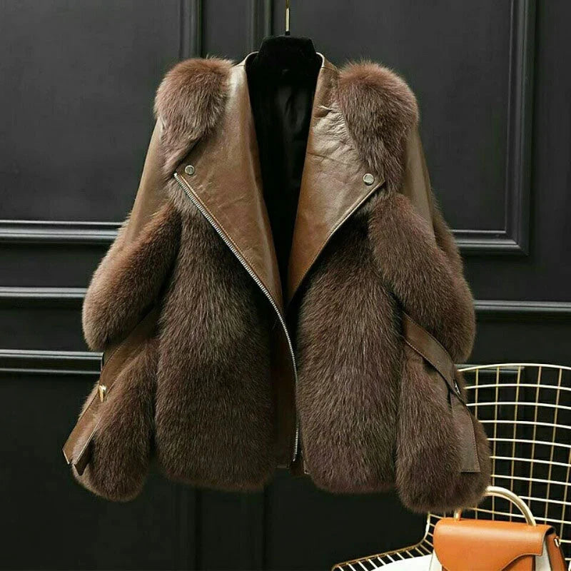 Women's Oversized Fur Collar Lapel Zip Front