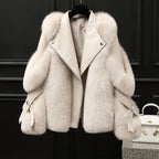 Women's Oversized Fur Collar Lapel Zip Front
