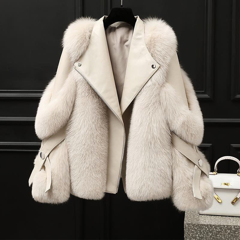 Women's Oversized Fur Collar Lapel Zip Front