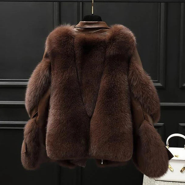 Women's Oversized Fur Collar Lapel Zip Front