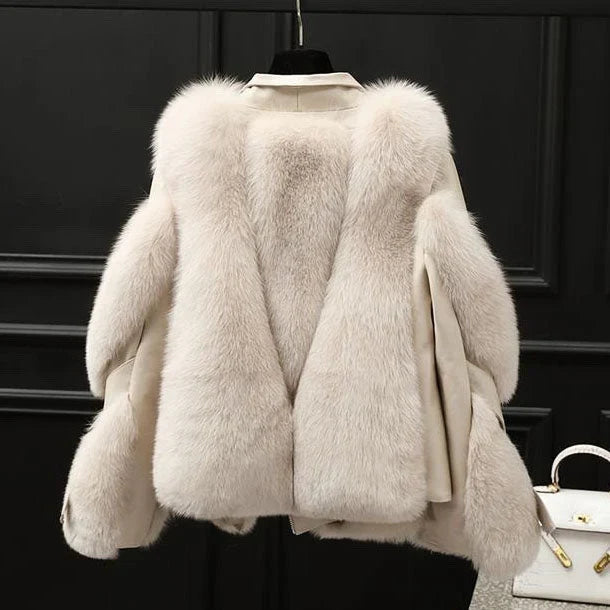 Women's Oversized Fur Collar Lapel Zip Front