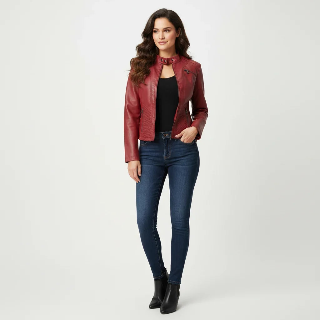 Women's Quilted Moto Zip Front