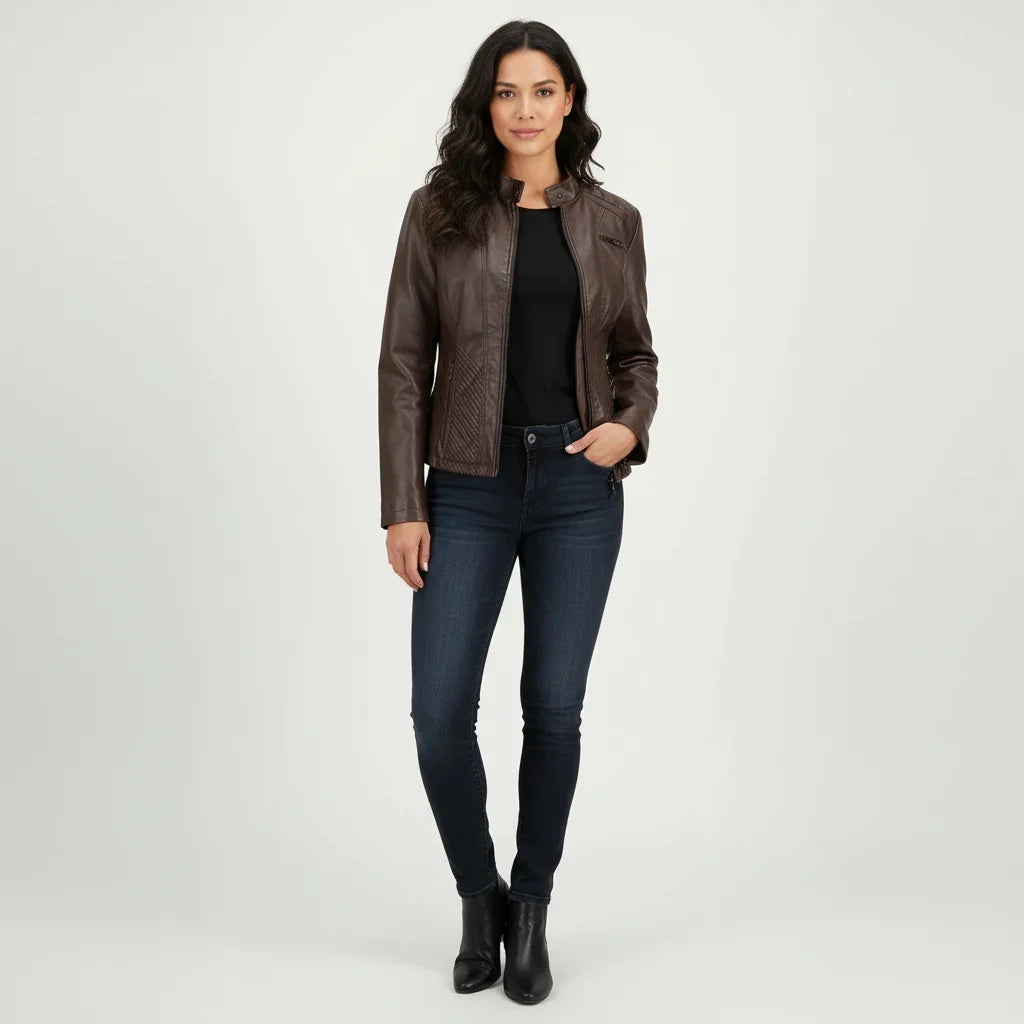 Women's Quilted Moto Zip Front