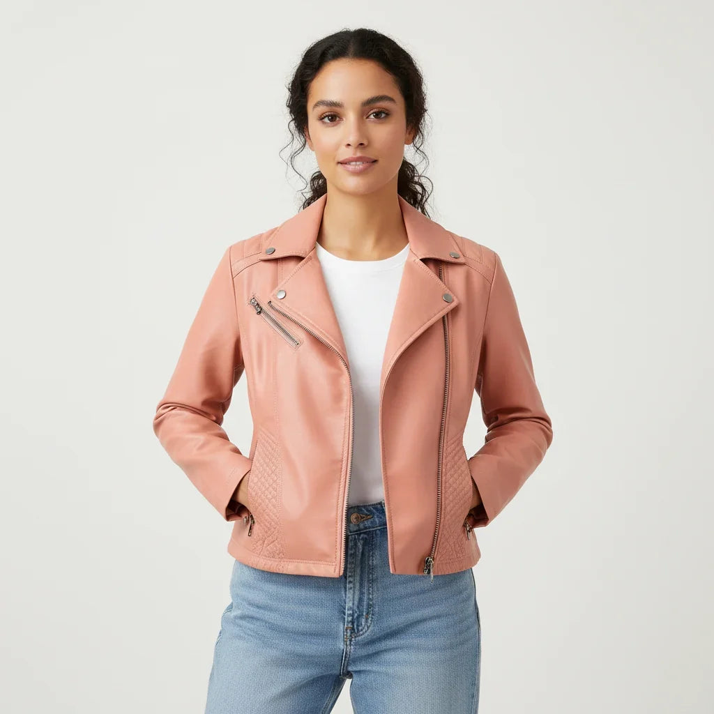 Women's Quilted Moto Zip Front