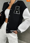 Women's Black White Varsity Snap Front