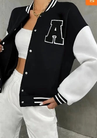 Women's Black White Varsity Snap Front