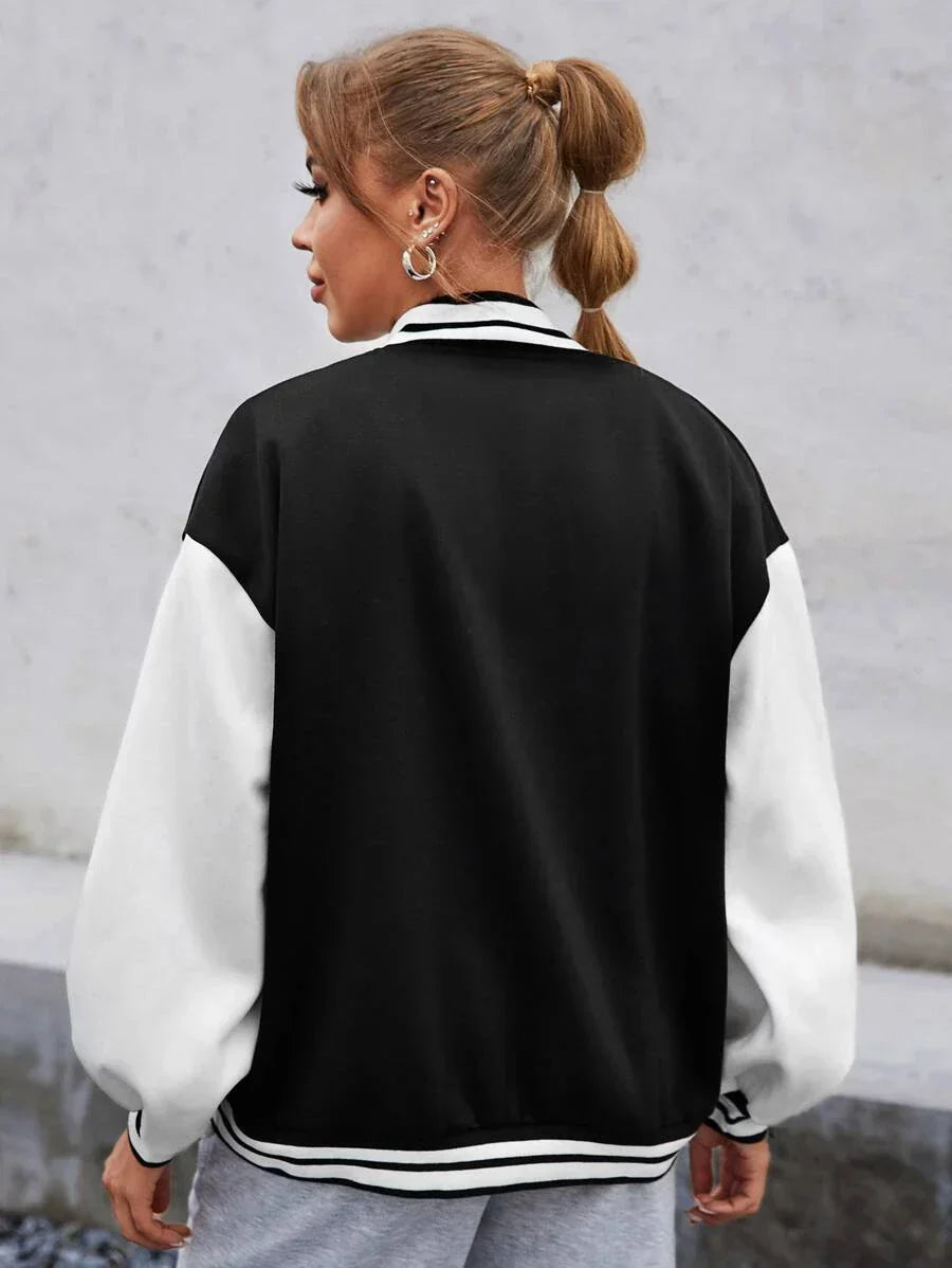 Women's Black White Varsity Snap Front