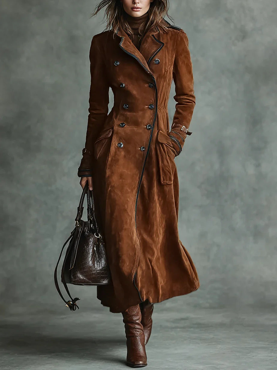 Women's Suede Double-breasted Lapel Trench