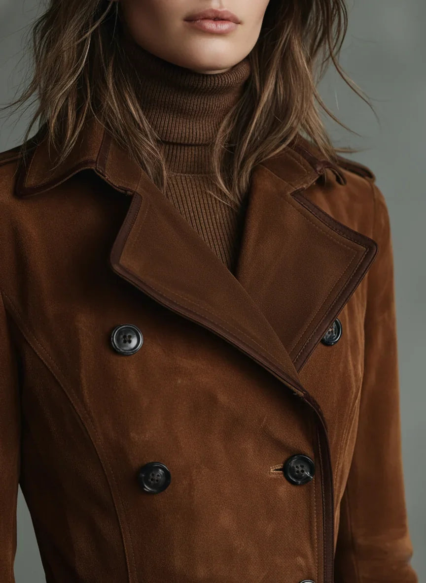 Women's Suede Double-breasted Lapel Trench