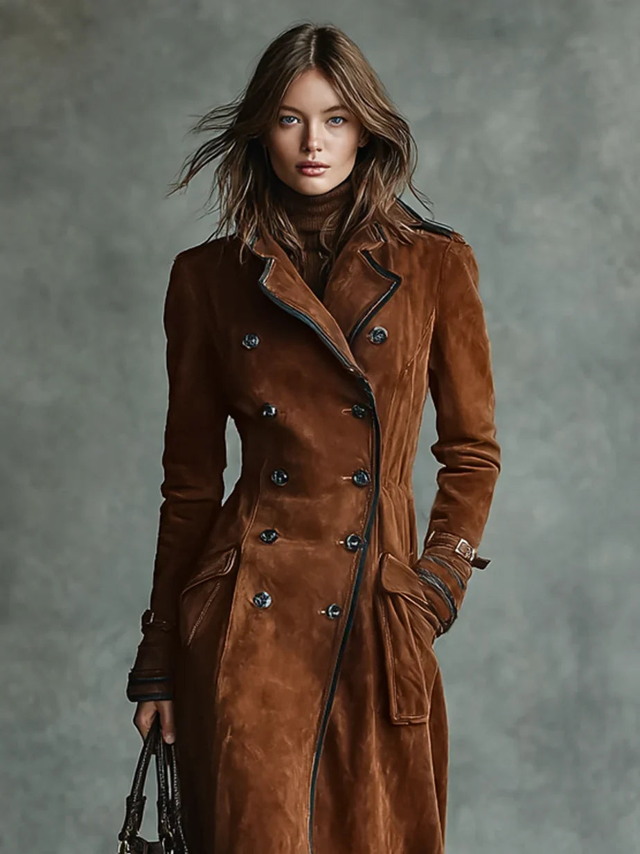 Women's Suede Double-breasted Lapel Trench