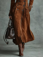 Women's Suede Double-breasted Lapel Trench