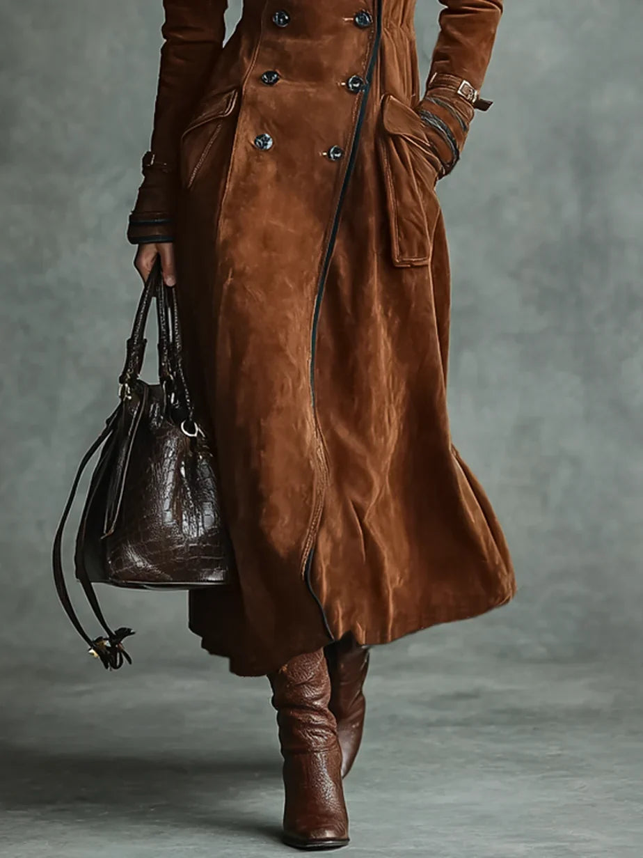 Women's Suede Double-breasted Lapel Trench