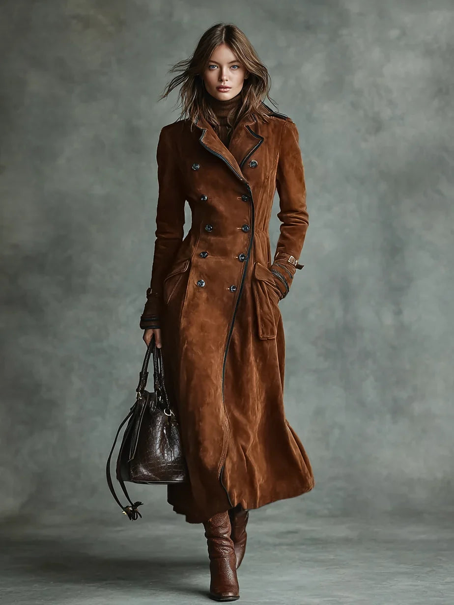 Women's Suede Double-breasted Lapel Trench
