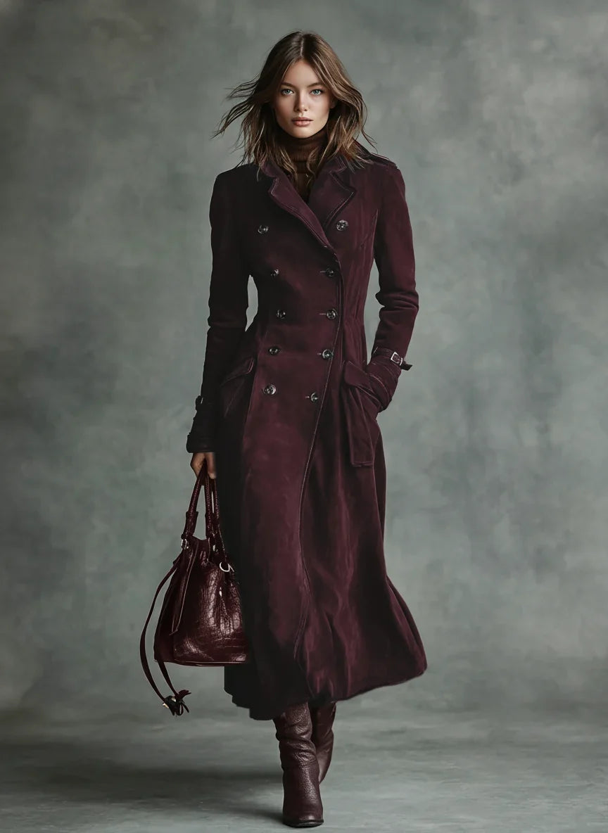 Women's Suede Double-breasted Lapel Trench